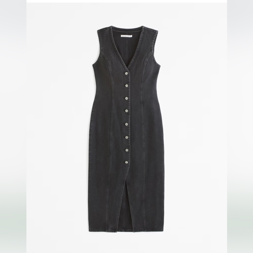 Abercrombie & Fitch Charcoal Button-Down Midi Dress